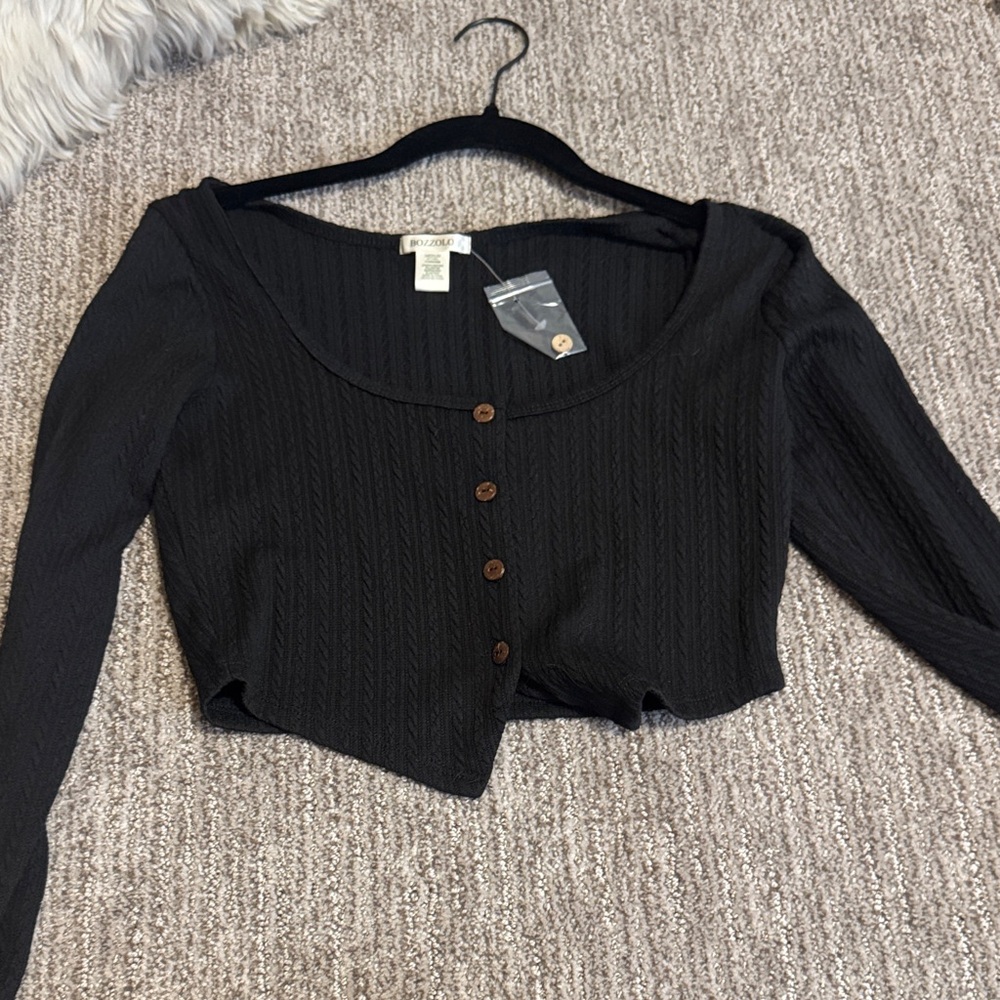 Black Button-Front Cropped Women’s Top